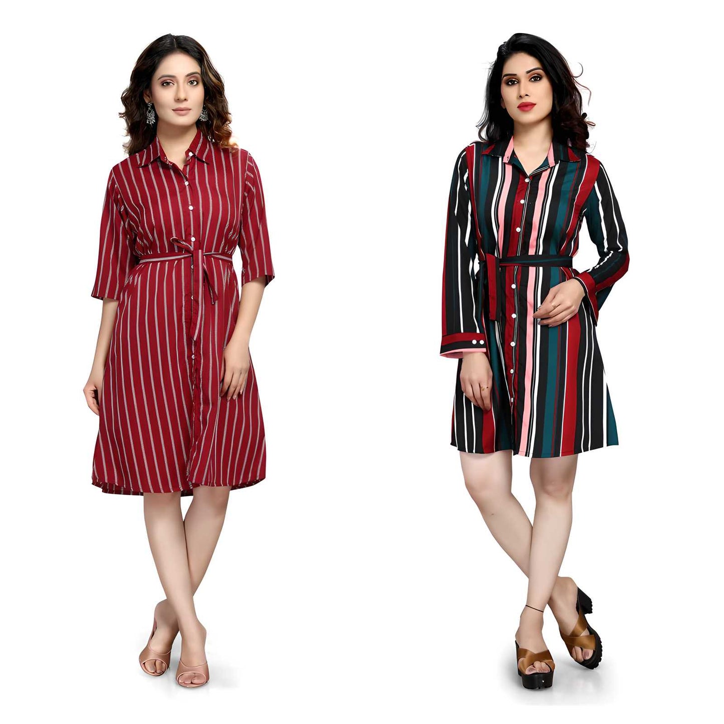 Women's Crepe Printed Shirt Style Short Dress Buy 1 Get 1 Free