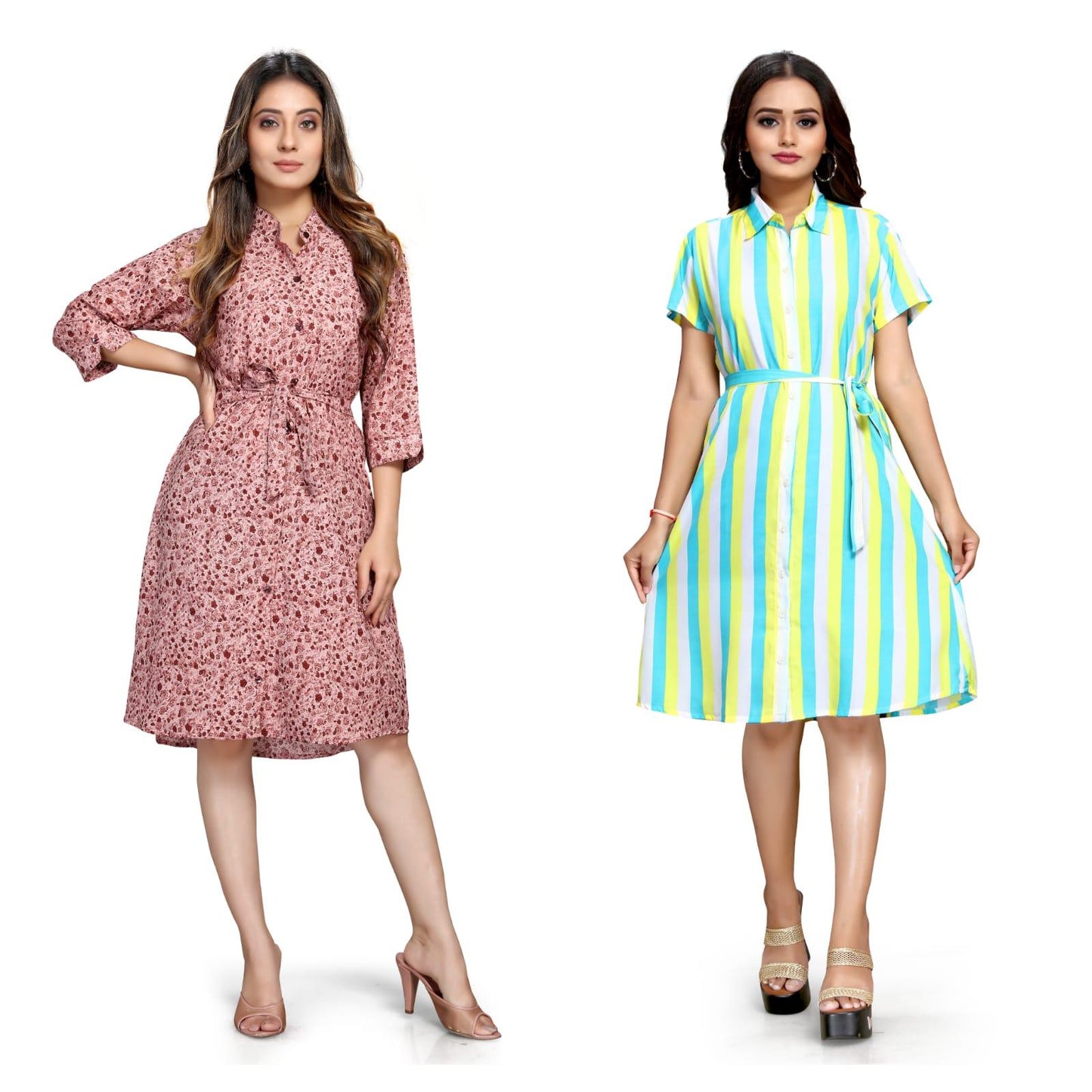 Women's Crepe Printed Shirt Style Short Dress Buy 1 Get 1 Free