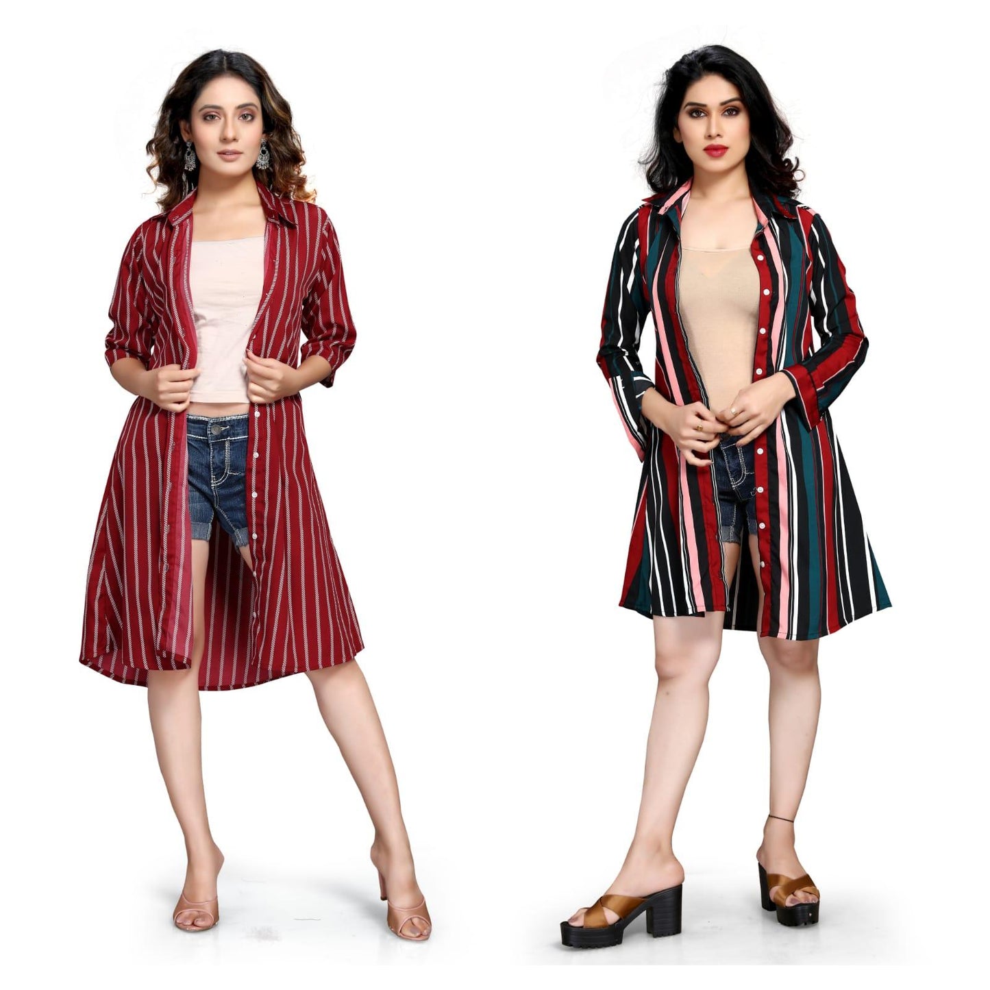 Women's Crepe Printed Shirt Style Short Dress Buy 1 Get 1 Free